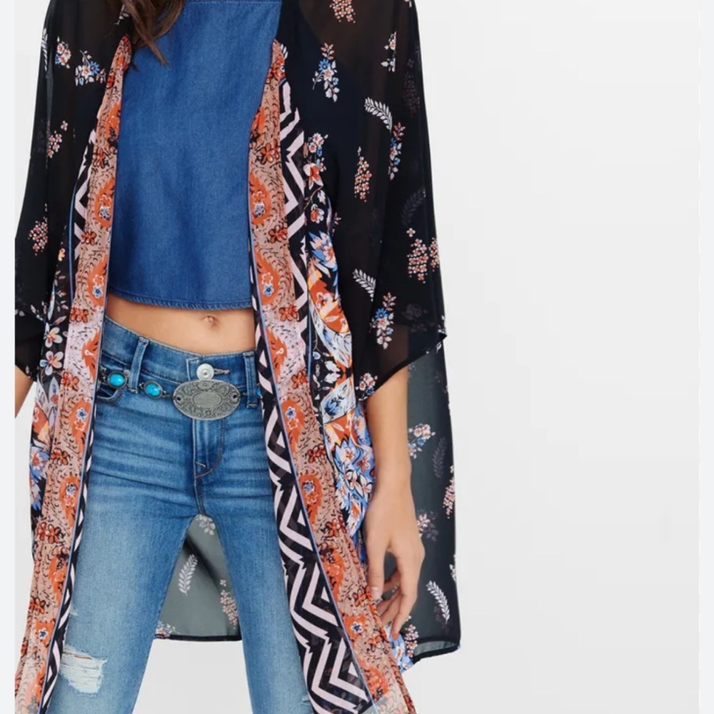 Express Black Kimono with Floral Accents